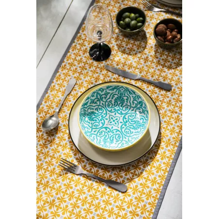 Bowl Assiette creuse en Grès D21 MIKASA géométrie jaune et bleue Kitchencraft