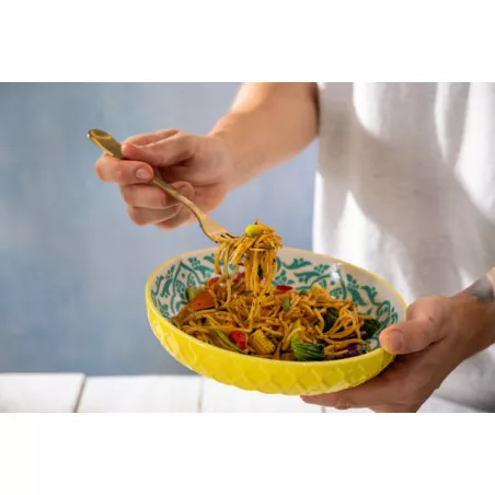Bowl Assiette creuse en Grès D21 MIKASA géométrie jaune et bleue Kitchencraft