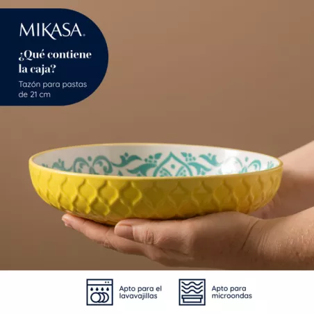 Bowl Assiette creuse en Grès D21 MIKASA géométrie jaune et bleue Kitchencraft