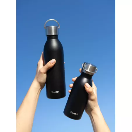 ACTIVE Bouteille isotherme double paroi en Inox avec poignée Qwetch 600 ml noir