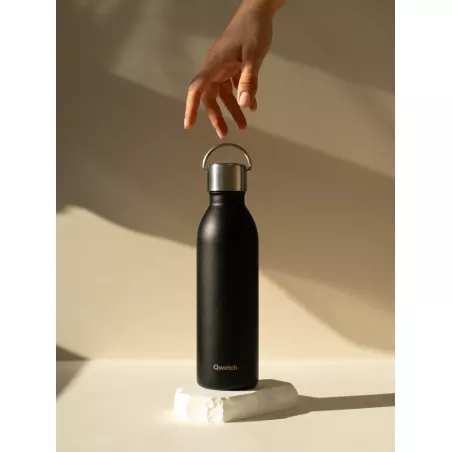 ACTIVE Bouteille isotherme double paroi en Inox avec poignée Qwetch 600 ml noir