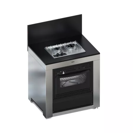 MODULO Cuisine extérieure Plaque et Four GAZ  Inox et Noir  ENO