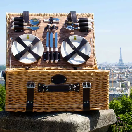 Panier Pique-Nique Saint Germain Vichy Bleu 4 Personnes - Complet Avec Glacière