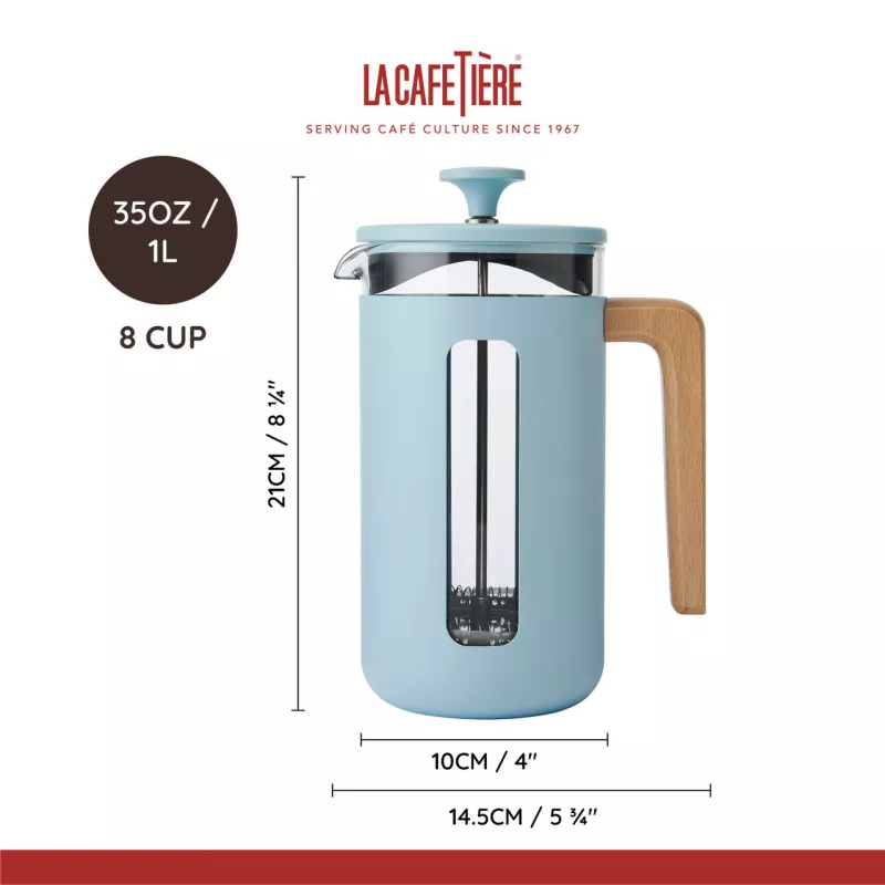 Cafetière Pisa 8 Tasses - 1L Verre Borosilicate - French Press Bleu Marine