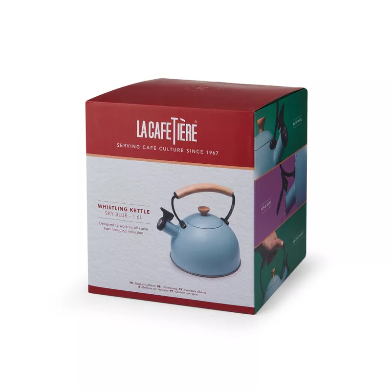 Premier Housewares Bouilloire Sifflante Bleue - 2,5 Litres, Acier Inoxydable, Compatible Induction, Bouton Poussoir Pratique !