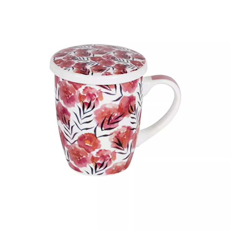Coffret Tisanière 35cl Porcelaine Avec Filtre Inox - Ambiance Tropicale - Idéal Pour Infusions Et Thés