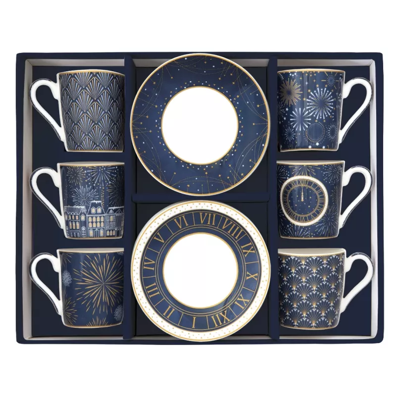 Lot De 6 Tasses à Café En Porcelaine 350 Ml - Noir Métallisé, Intérieur Brillant, Lave-vaisselle Et Micro-ondes Safe