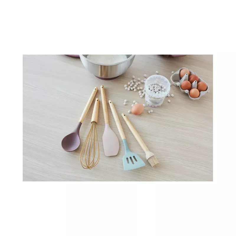 Ensemble Vaisselle Bébé Sevrage Bambou & Silicone – Bol Bambou + Tasse + Cuillère Souple Rose