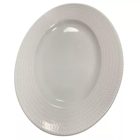 Grand Plat De Service Ovale – Porcelaine Terre De Fer – Début XXe – Motif Vert Et Peint