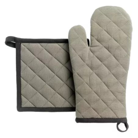 Lot De 6 Maniques En Coton 18x18cm - Antidérapantes Avec Boucles, Noir Blanc Gris